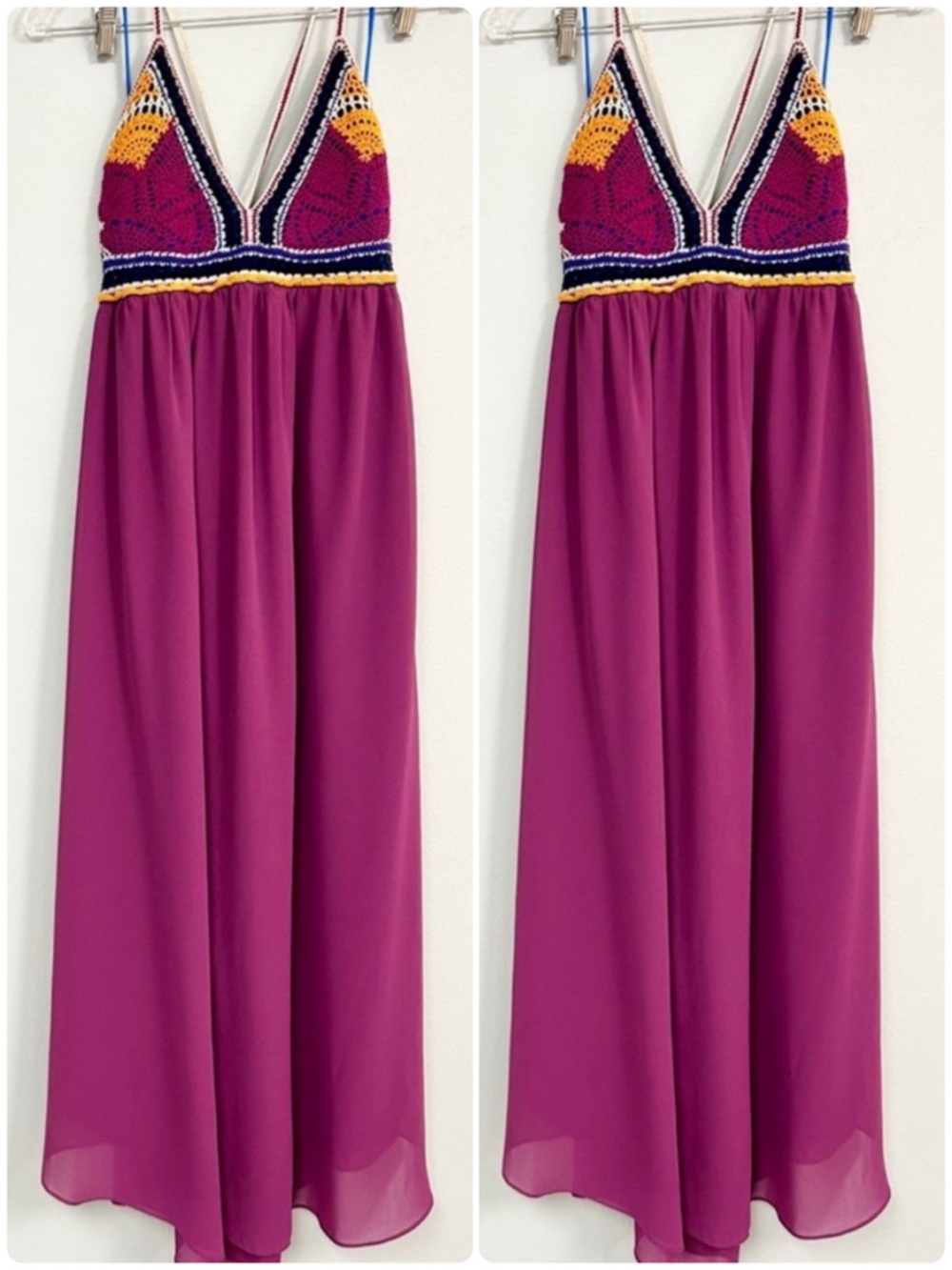 ANTHRO MAEVE 🩷 Crochet Halter Keyhole Back Maxi Dress - Size M